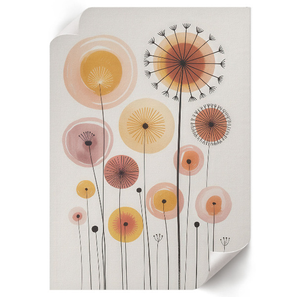 Poster auf Leinwand mit pastellfarbenen Löwenzahnblüten