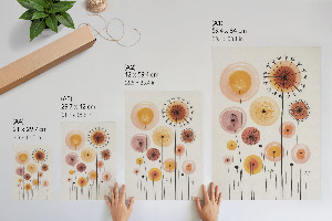 Poster auf Leinwand mit pastellfarbenen Löwenzahnblüten