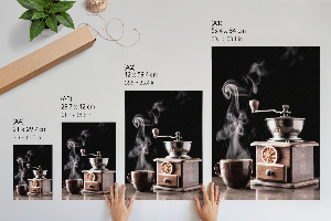 Poster-Kunstdruck mit Kaffee- und Kaffeemühlen-Motiv