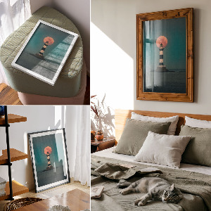 Poster auf Leinwand mit Motiv 'Der Leuchtturm und der Mond'