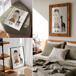 Poster na stenu Dievča so žirafou