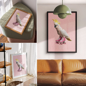 Poster leinwand Ein Papagei auf Rollschuhen