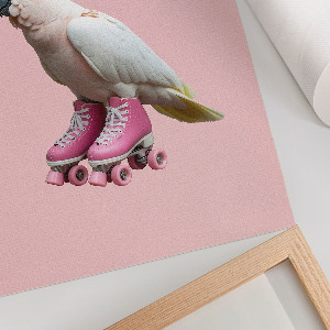 Poster leinwand Ein Papagei auf Rollschuhen