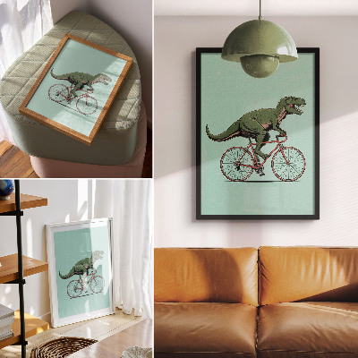 Poster kunstdruck Dinosaurier auf einem Fahrrad