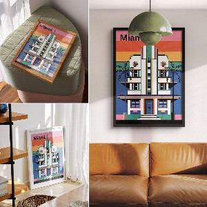 Retro plagát Art Deco v Miami