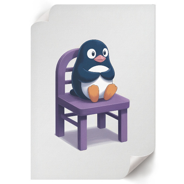 Retro-Poster mit einem Pinguin auf einem Stuhl