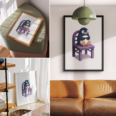 Retro poster Pinguin auf einem Stuhl