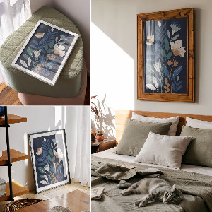 Poster auf Leinwand mit Motiv aus Blüten und Blättern