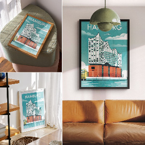 Wandposter mit Hamburg-Illustration