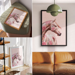 Kunstdruck Poster mit Blumenpferd