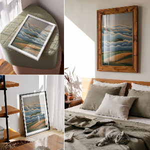 Retro-Poster mit pastellfarbener Landschaft