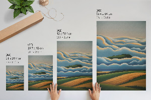 Retro-Poster mit pastellfarbener Landschaft