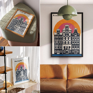 Wandposter mit Motiv der Amsterdamer Mietshäuser