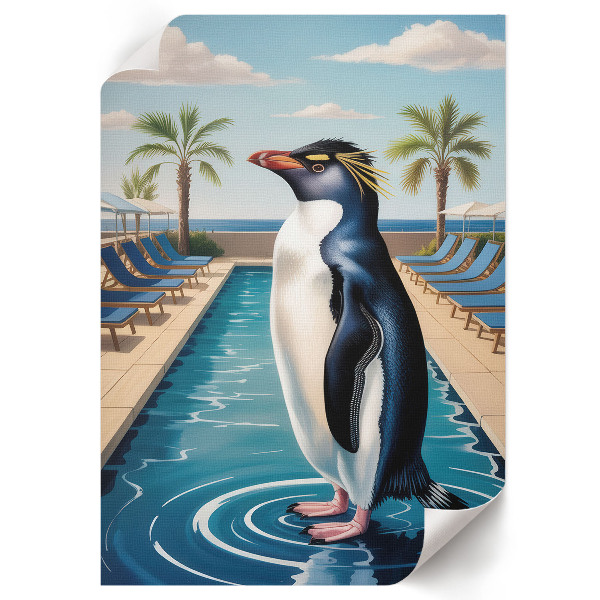 Poster mit Motiv eines Pinguins im Urlaub