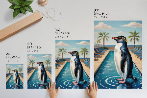 Poster mit Motiv eines Pinguins im Urlaub