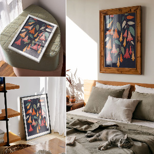 Poster-Kunstdruck mit Blumenmuster