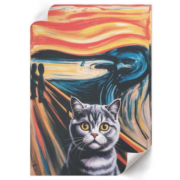 Poster auf Leinwand mit dem Motiv "Der Schrei" und einer Katze