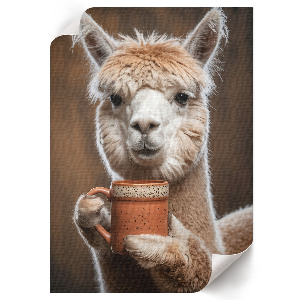 Poster auf leinwand Alpaka mit Kaffee