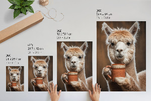 Poster auf leinwand Alpaka mit Kaffee