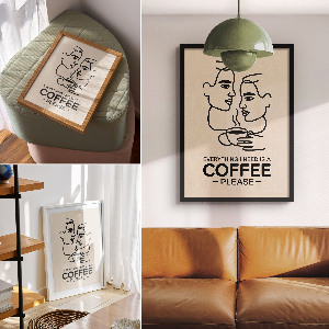 Plagát do obývačky Káva s linkovou grafikou