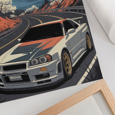 Poster kunstdruck Auto und Berge
