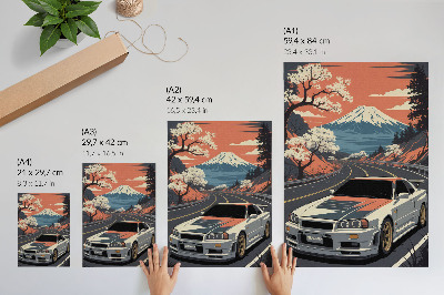 Poster kunstdruck Auto und Berge