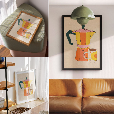 Poster auf leinwand Kaffeekanne Becher