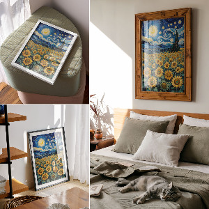 Poster kunstdruck Sterne und Sonnenblumen