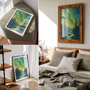 Poster auf Leinwand mit gemalter Landschaft