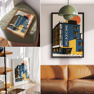 Poster mit Kunstdruck zur Bauhaus-Architektur