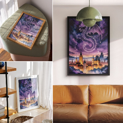 Kunstdruck leinwand Der Drache und die Burg