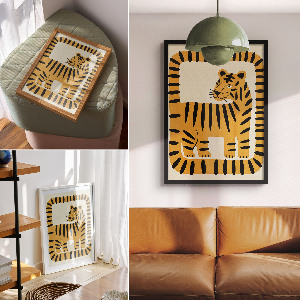 Poster Kunstdruck mit grafischem Tigermotiv