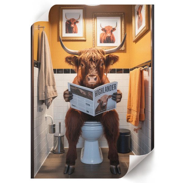 Bilderposter mit Motiv eines Büffels in der Toilette