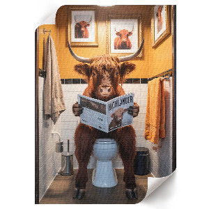 Bilderposter mit Motiv eines Büffels in der Toilette