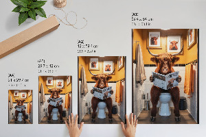 Bilderposter mit Motiv eines Büffels in der Toilette