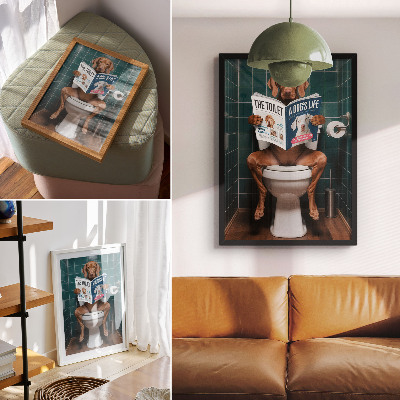 Poster leinwand Hund in der Toilette