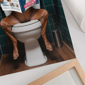 Poster auf Leinwand mit Motiv Hund auf einer Toilette