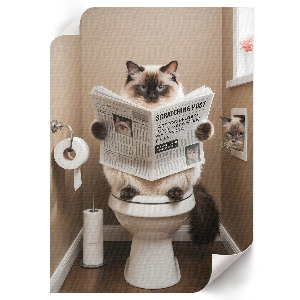 Poster Kunstdruck mit Katze auf der Toilette