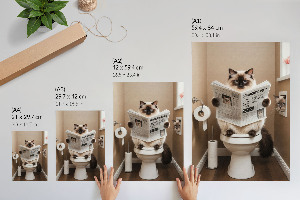Poster Kunstdruck mit Katze auf der Toilette