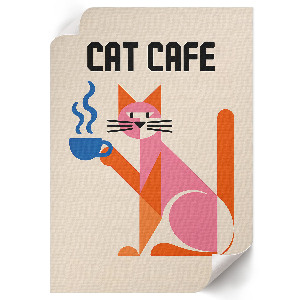 Kunstdruck-Poster mit Katzenmotiv und Kaffee