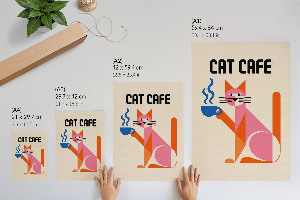 Kunstdruck-Poster mit Katzenmotiv und Kaffee