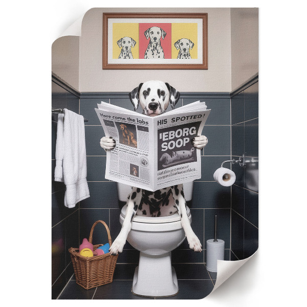 Kunstdruck auf Leinwand mit Dalmatiner-Motiv, Darstellung auf einer Toilette
