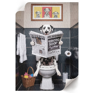 Kunstdruck auf Leinwand mit Dalmatiner-Motiv, Darstellung auf einer Toilette