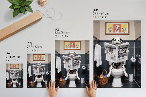 Kunstdruck auf Leinwand mit Dalmatiner-Motiv, Darstellung auf einer Toilette