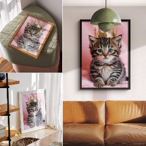 Poster Kunstdruck mit Motiv einer Katze mit Krone