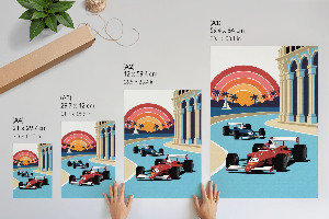 Kunstdruck auf Leinwand mit Illustration eines Rennens