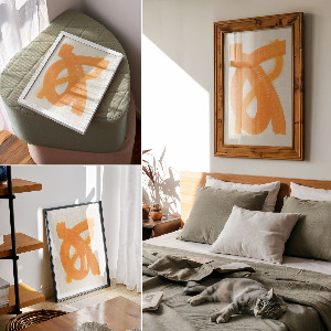 Kunstdruck poster Orangefarbene Striche