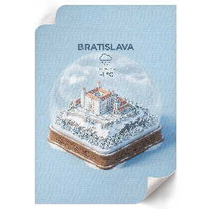 Retro-Poster mit Motiv der Bratislava-Schneekugel