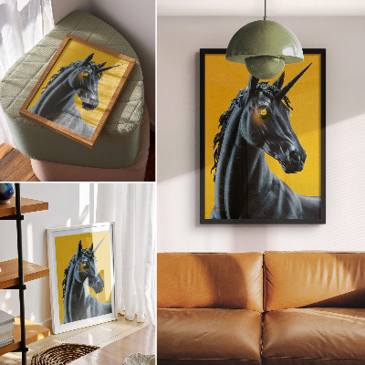 Poster kunstdruck Schwarzes Einhorn