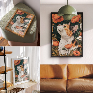 Poster kunstdruck Katzenmagie
